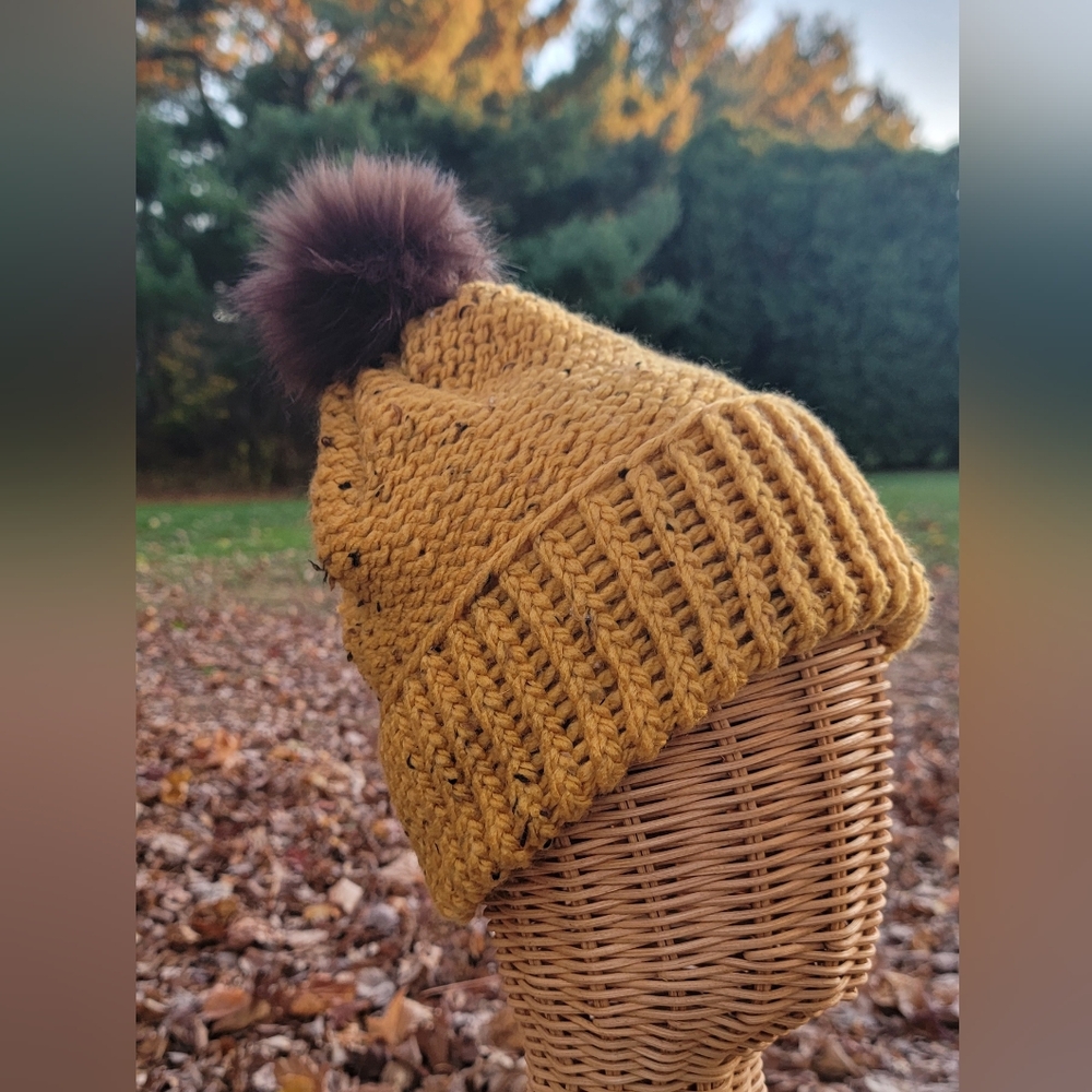 Cozy Mustard Knit Beanie with Pom Pom